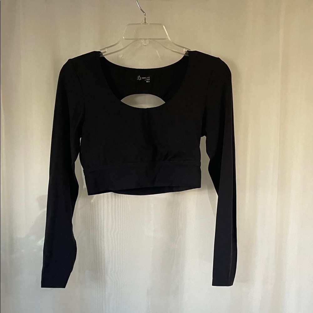 Aerie Offline Black Cutout Back Long Sleeve Crop Top Size M